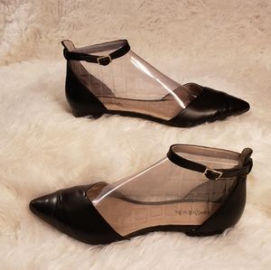 LTS Black Leather Ankle Strap Flats